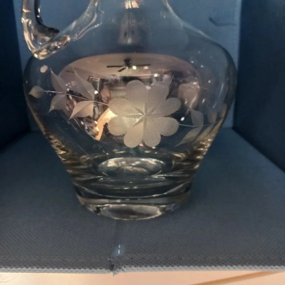 Crystal wine carafe and glasses set of 4 etched floral pattern